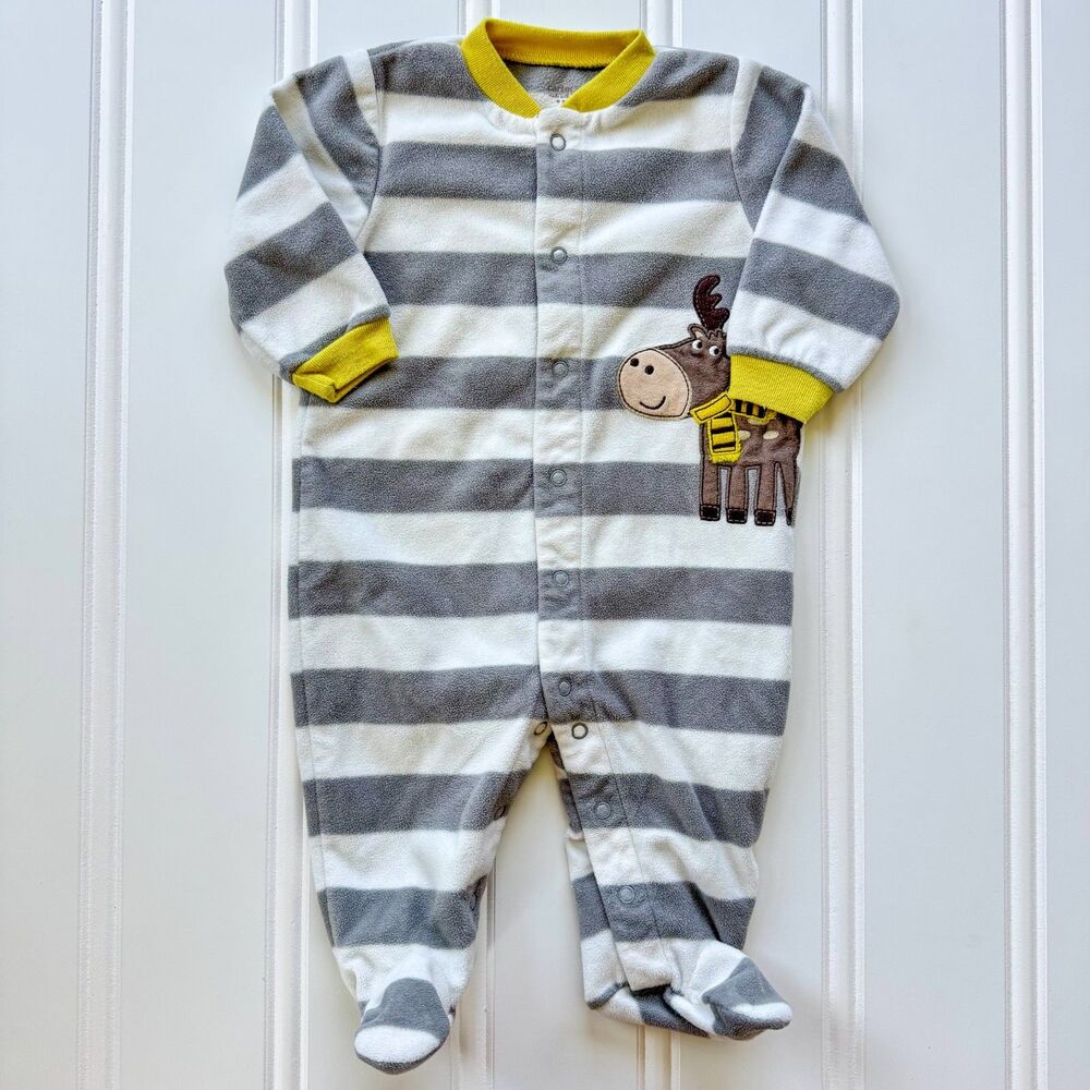 4/$10 - Carter’s Fleece Moose Button Up Baby Footie | 3-6 Months
